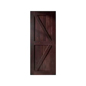 34 in. x 84 in. K-Frame Red Mahogany Solid Natural Pine Wood Panel Interior Sliding Barn Door Slab with Frame