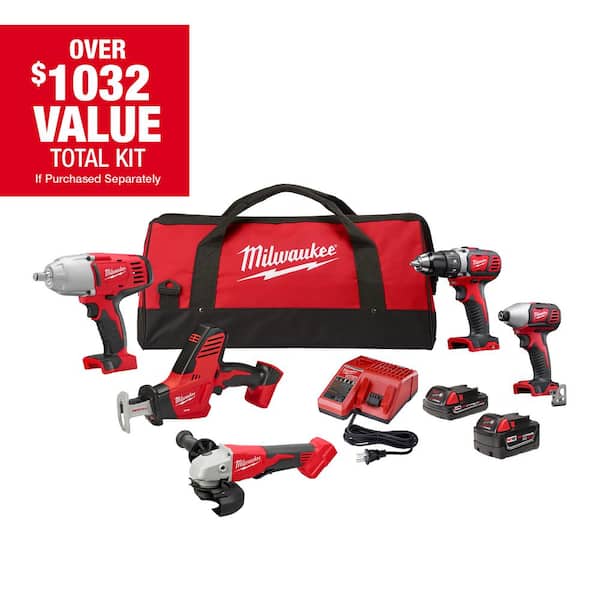 Milwaukee M18 18-Volt Lithium-Ion Cordless Combo Kit (5-Tool) with 2-Batteries, Charger and Tool Bag