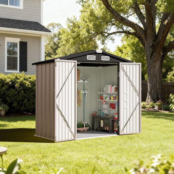 Sizzim 6 ft. W x 4 ft. D Brwon Metal Storage Shed with Plastic