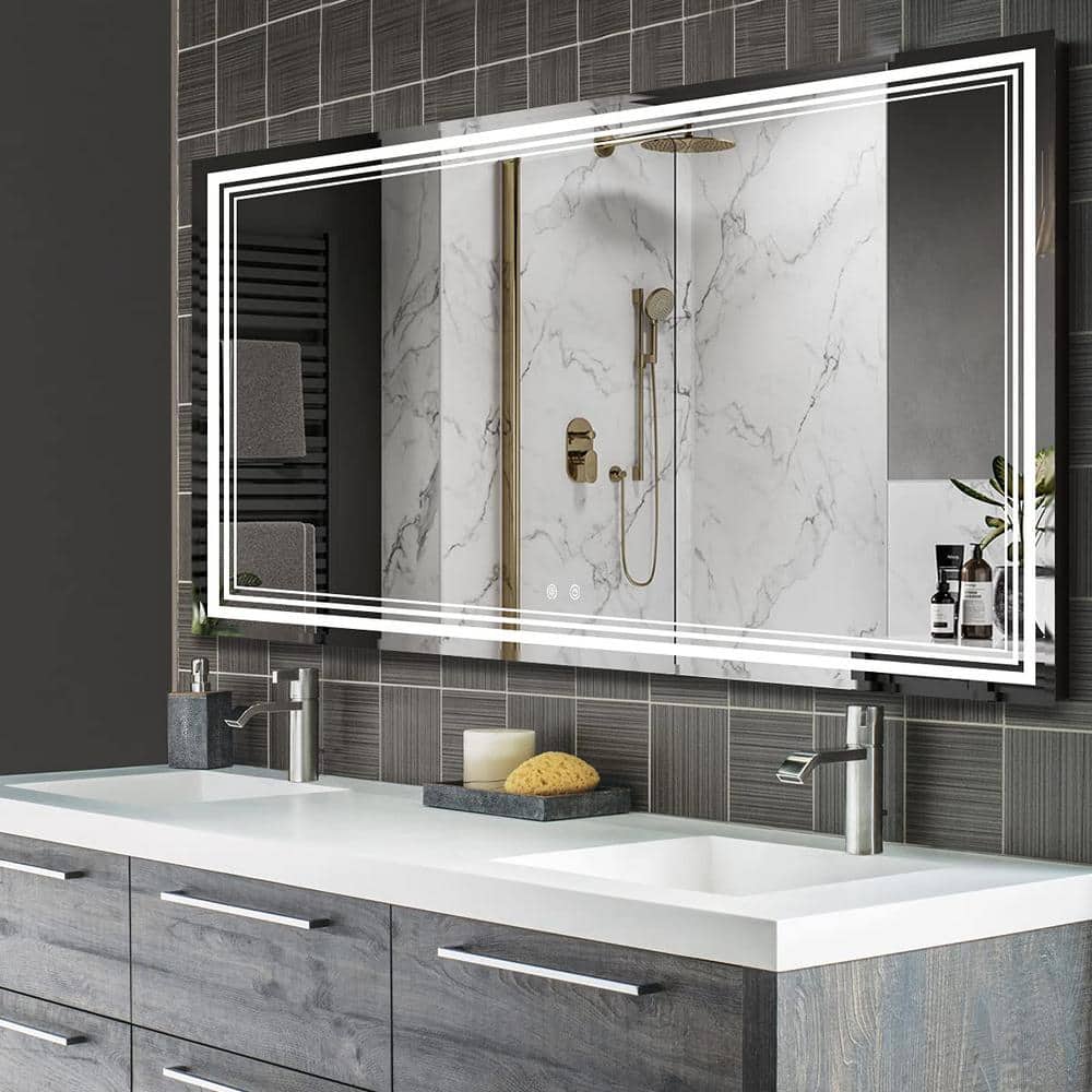 60 in. W x 24 in. H Large Rectangular Frameless Anti-Fog LED Wall Bathroom 