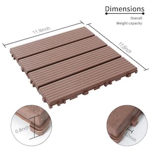 12 in. x 12 in. Square Waterproof Plastic Interlocking Deck Tiles for Poolside Balcony Backyard, Brown (Set of 44 Tiles)