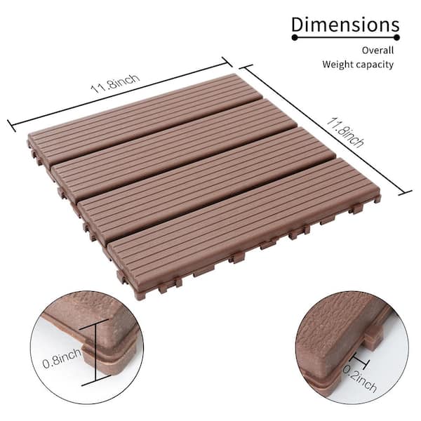 12 in. x 12 in. Square Waterproof Plastic Interlocking Deck Tiles for Poolside Balcony Backyard, Brown (Set of 44 Tiles)