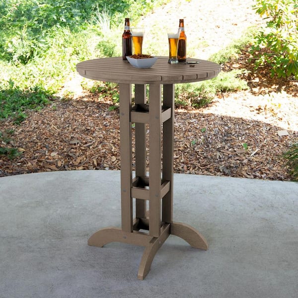 Highwood Woodland Brown 30 in. Recycled Plastic Round Bar Dining Table