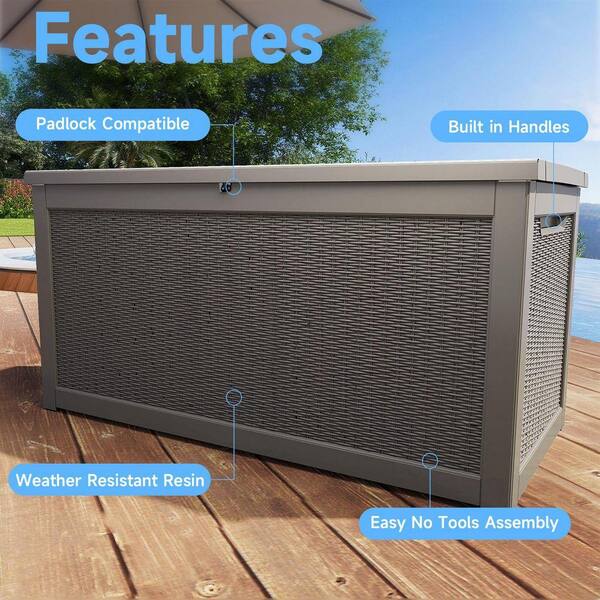 All-Weather 260 Gal. Grey Resin Deck Box Large Outdoor Storage Box