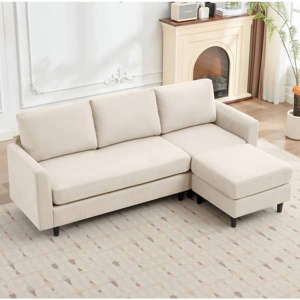 Yellow 115 in. Corduroy Fabric Straight Arm L-Shaped Sectional Sofa with Ottoman