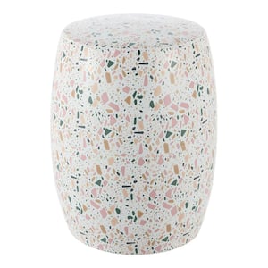 Chiara 17.5 in. Terrazzo Ceramic Garden Stool, White/Pink