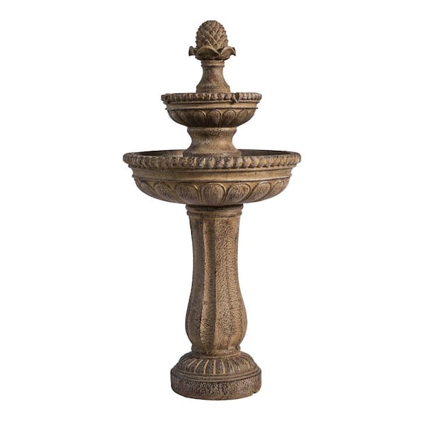 XBRAND 39 in. Solar 2Tier Water Fountain, Outdoor, Sand Stone Resin