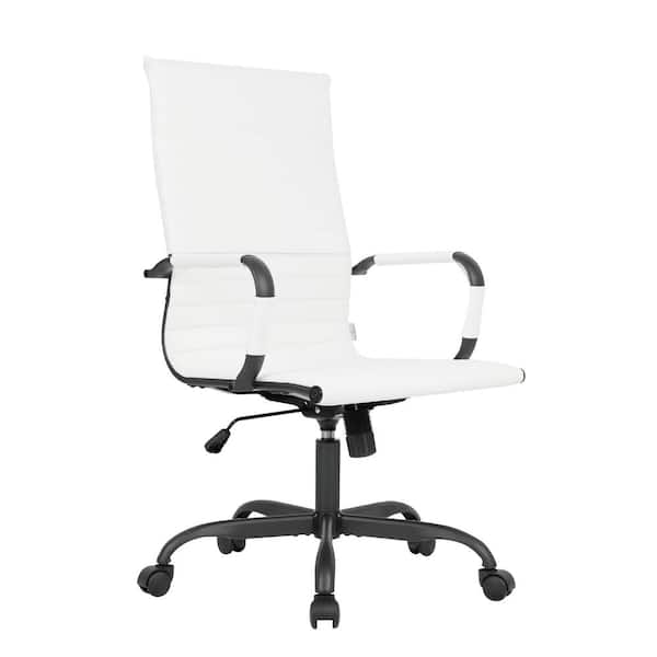 Leisuremod Harris High Back Leather Desk Swivel Armrests Modern Adjustable Executive Conference Chair for Office and Home (White)