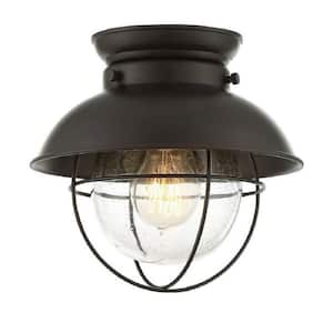 9 in. W x 9 in. H 1-Light Oil Rubbed Bronze Ceiling Flush Mount Light with Clear Seeded Glass Shade