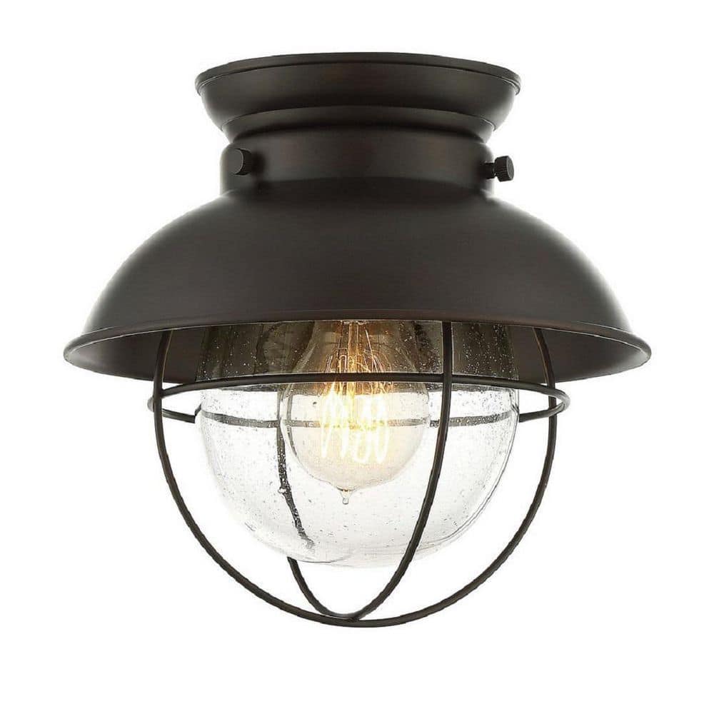 Oil Rubbed Bronze Glass Industrial Flush Mount Light