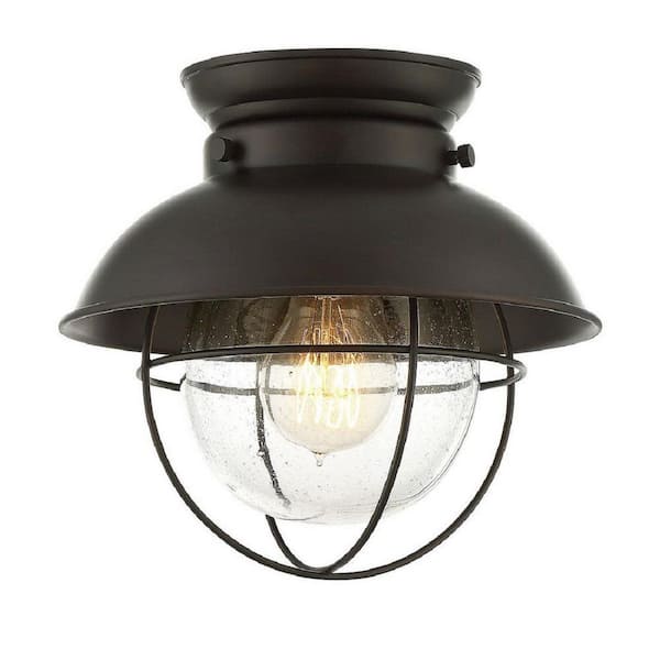 TUXEDO PARK LIGHTING 9 in. W x 9 in. H 1-Light Oil Rubbed Bronze Ceiling Flush Mount Light with Clear Seeded Glass Shade