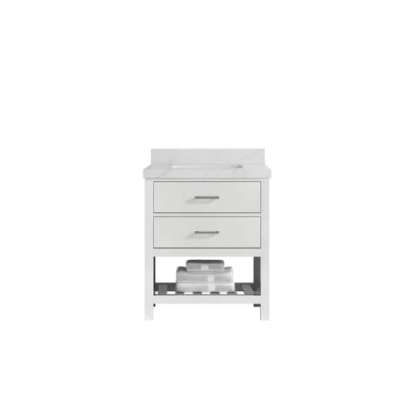 Willow Collections Parker 30 in. Single Sink Freestanding White Bath Vanity with Calcutta Sienna Quatrz Top Unassembled