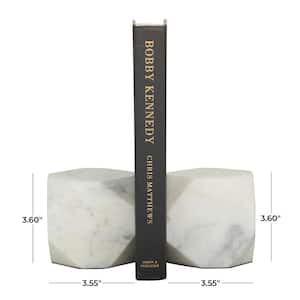 White Ceramic Marble Block Geometric Bookends (Set of 2)