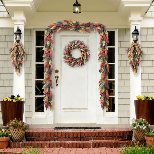 6 ft. Pink, Purple and Yellow Artificial Mixed Heather Garland