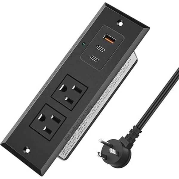 5-Outlets Power Socket Surge Protector with USB Port and Connect Flat Plug 6.5 ft. Extension Cord, Black