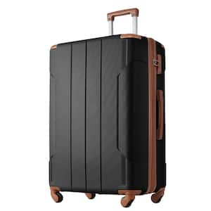 28 in. Black, Brown ABS Hard Shell Lightweight Single Spinner Suitcase with TSA Approved Lock