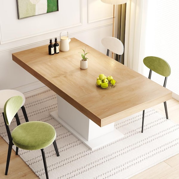 FUFU&GAGA Wooden Grain Color Wood 79 in. Width Rectangle Pedestal Dining Table, Meeting Table for 8