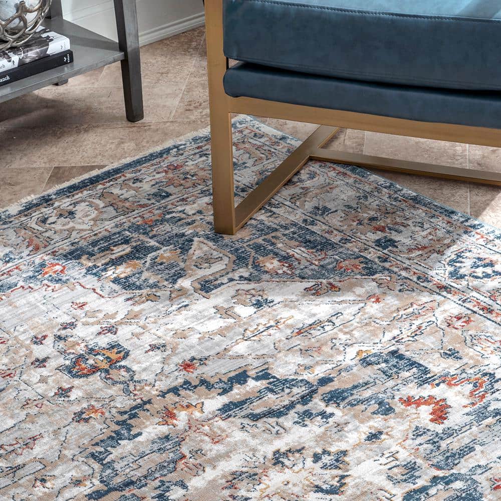 Gray Rectangular Stain-Resistant Synthetic Area Rug