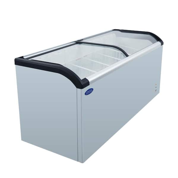 71 in. 19.3 cu. ft Commercial Mobile Manual Defrost Chest Freezer in Stainless Steel, Sliding Glass, LED Lighting White