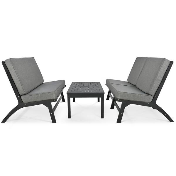 Cesicia Black Wood 4Piece Outdoor Sectional Sofa Set with Gray
