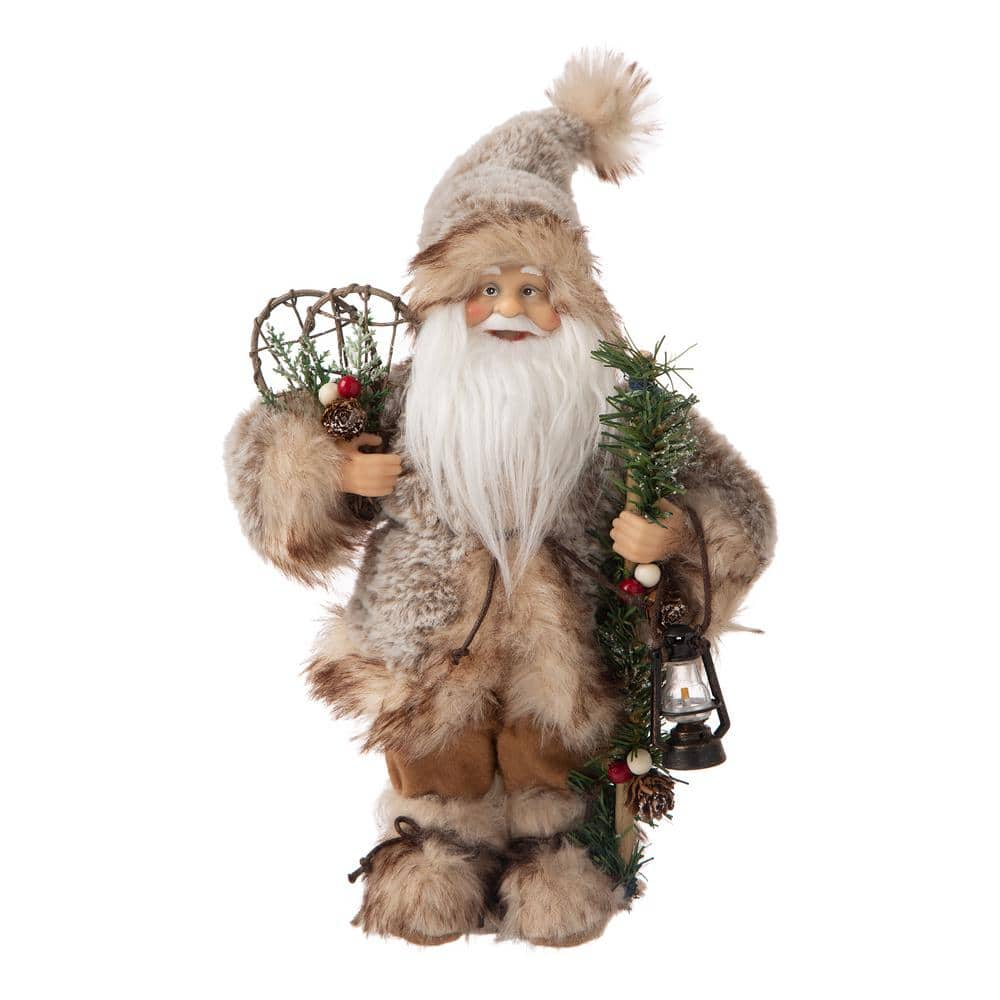 Glitzhome 12 in. H Faux Fur Santa Figurine Christmas Tree Topper ...