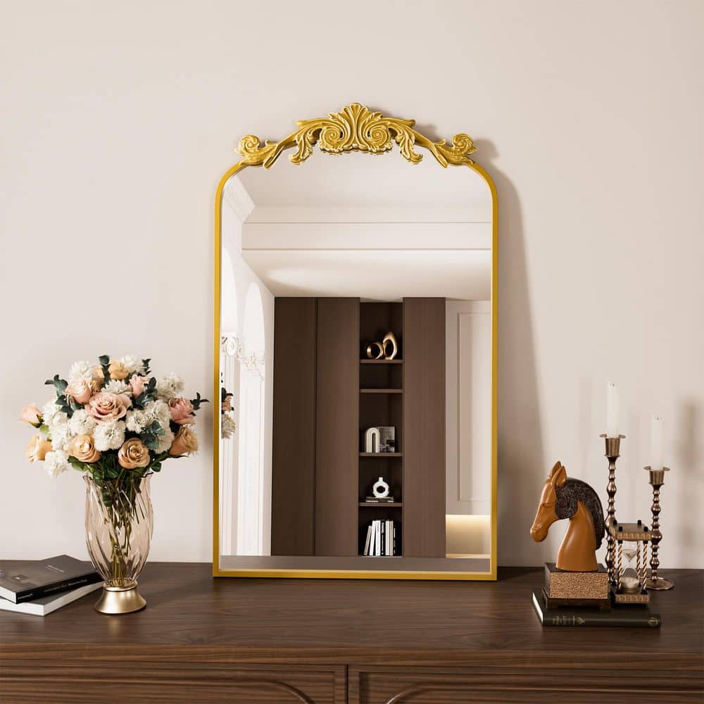 20 in W x 32 in. H Vintage Arched Aluminum Gold Finish Framed French Wall Mirror Baroque Carved price history on PriceWatchPro