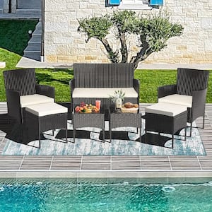 7-Piece Outdoor Wicker Sofa Set Patio Rattan Sofa Set with Coffee Tables and Ottomans