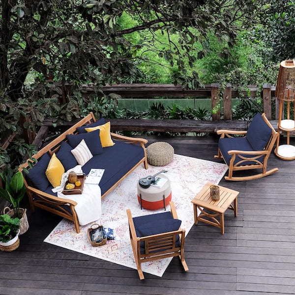 Cambridge Casual Kinsley Teak Wood Outdoor Sofa Day Bed with Navy