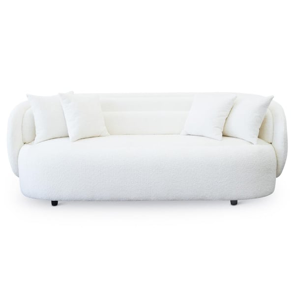 Ashcroft Furniture Co Lizbon 91 in. Round Arm Boucle Fabric Curved Modern Sofa in Ivory