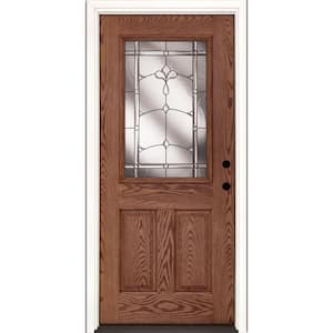 37.5 in. x 81.625 in. Carmel Patina 1/2 Lite Stained Medium Oak Left-Hand Inswing Fiberglass Prehung Front Door