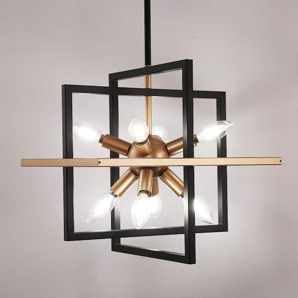 シェイド Briignite 8-Light Black and Gold Modern Farmhouse Chandelier
