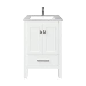 London 24 in. Single Sink White Bath Vanity with White Carrara Quartz Top (Assembled)