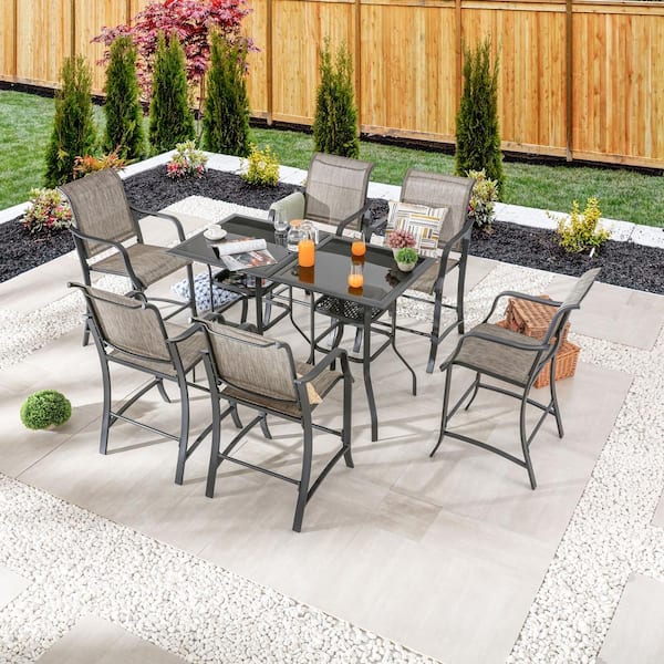 TOP HOME SPACE Grey 8-Piece Metal Outdoor Bistro Set