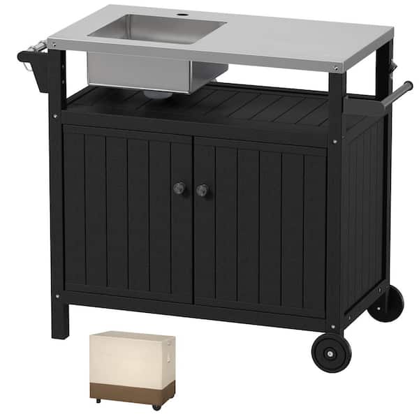 Unbranded Outdoor Kitchen Series HEPE Grill Table\Sink 42 in. 304-Stainless Steel Freestanding Modular Kitchen Sink Station Black