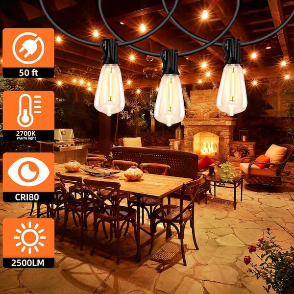 Pvilub 50FT Construction String Lights: 50W String Work Lights With 5 Bulbs & Hooks, IP65 Temporary Construction Lighting 5000K Linkable Hanging Work Light For Attic, Crawlspace, Basement, Backyard - View #7