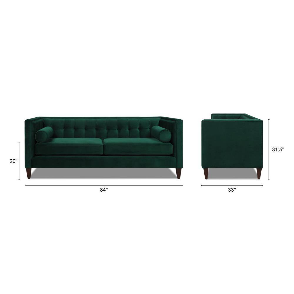 Evergreen Velvet Chesterfield Sofa with Tufted Detail and Wood Frame