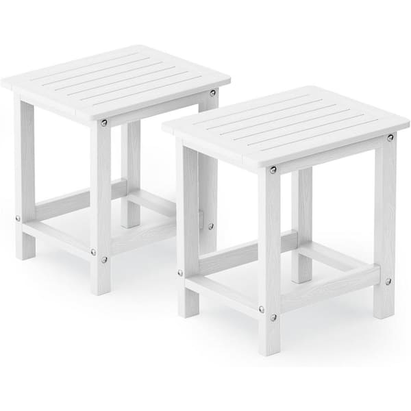 Mximu 16.73 in. H White Square Single Layer Plastic Adirondack Outdoor Patio Side Table (Set of 2)