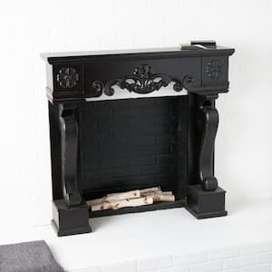 45 in. x 43 in. Scroll Rectangle Decorative Mantle Wood Console Table with Floral Accents