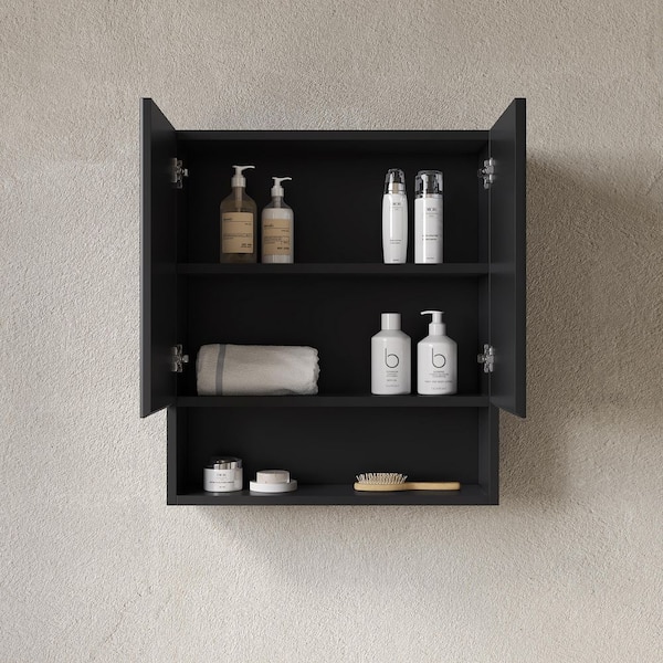 Black 29 in. H Storage Cabinet with Doors and Shelf, for Over The Toilet Bathroom Kitchen Laundry Room Cabinet