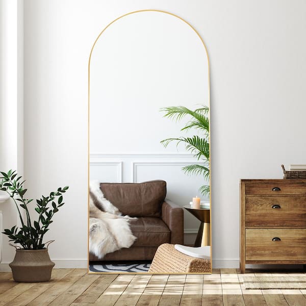 Hochwertiges 32 in. W x 71 in. H Classic Arched Gold Aluminum Alloy Framed Full Length Mirror Wall Mounted or Standing Floor Mirror