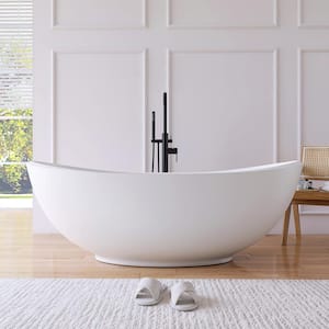 Ivan 63 in. W. x 34.5 in. Stone Resin Solid Surface Flatbottom Freestanding Soaking Bathtub in White