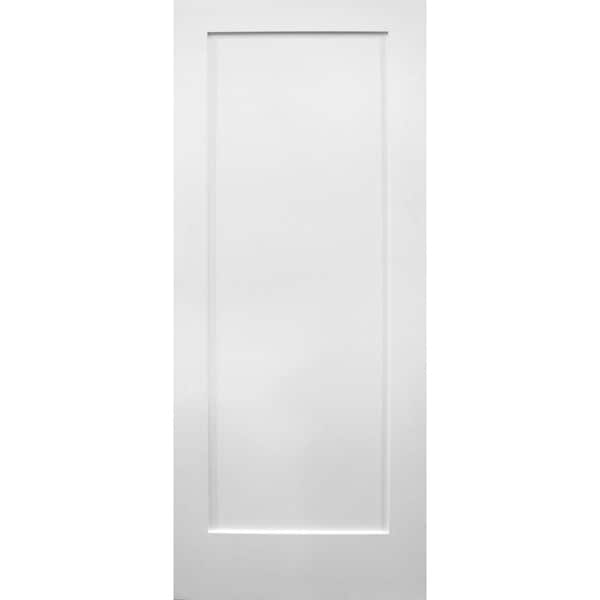 Builders Choice 32 in. x 80 in. Right-Handed 1-Panel Flat Ovolo Primed Wood Pine White Single Prehung Interior Door