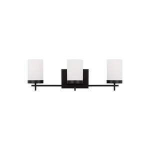 Zire 24 in. 3-Light Midnight Black Bathroom Vanity Light with Etched White Glass Shades with LED Bulbs
