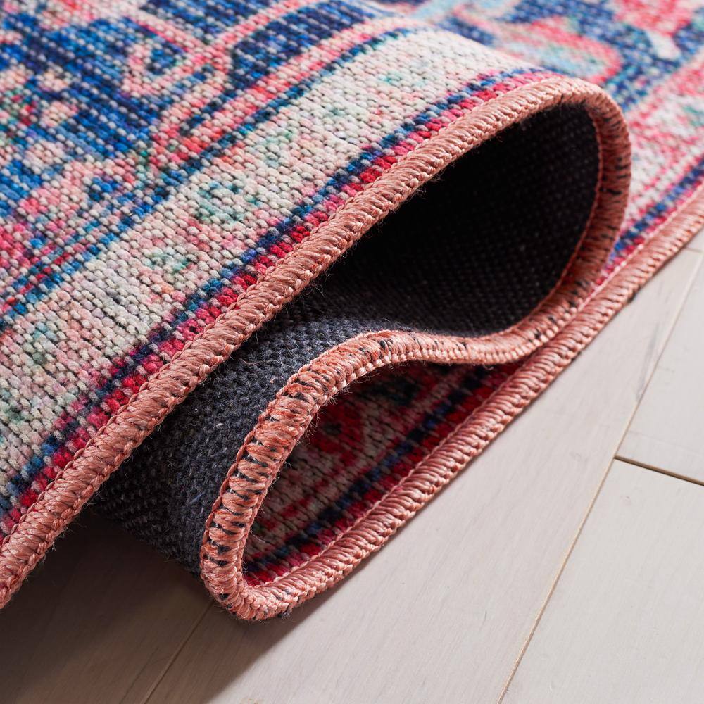 Navy and Red Medallion Washable Viscose Chenille Area Rug