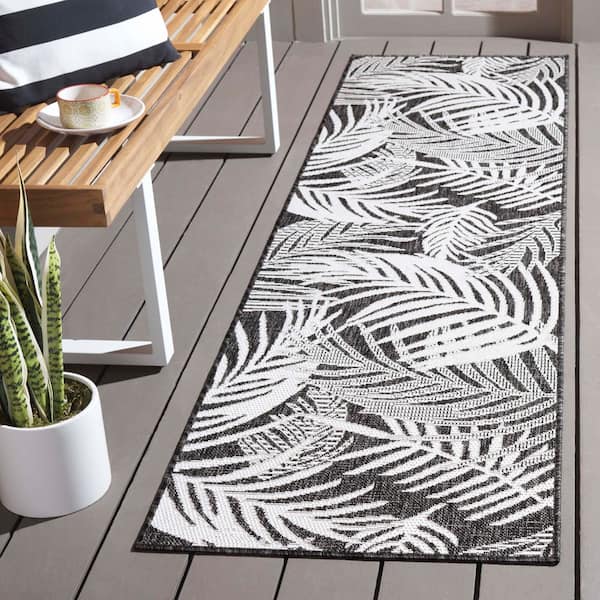 Beach House Charcoal/Ivory 2 ft. x 6 ft. Oversized Tropical Indoor/Outdoor Runner Rug