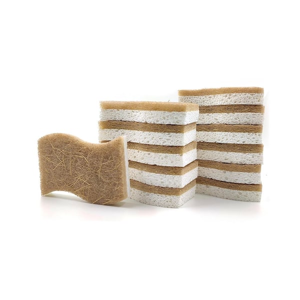 Cellulose and Coconut Dish Sponges with Biodegradable, Eco-Friendly, Non Toxic for Kitchen and Dishes, Natural (12-Pack)