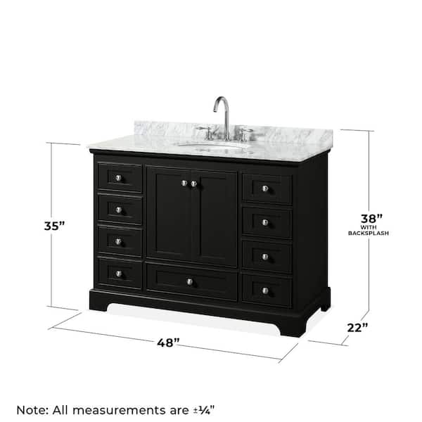 Wyndham Collection Deborah 48-in White Single Sink Bathroom Vanity with White Carrara Natural Marble Top