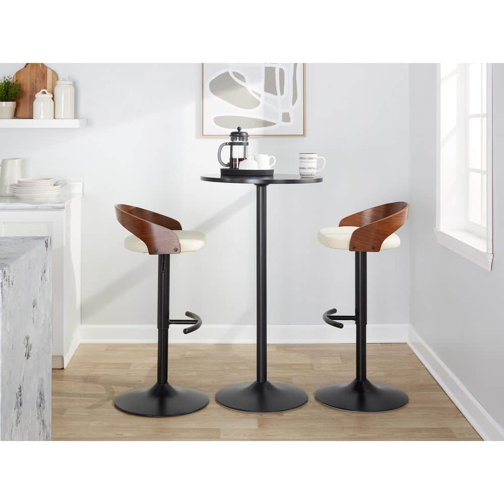 Rt Stool LumiSource Grotto 39 in. Cream Faux Leather, Walnut Wood and Black ...