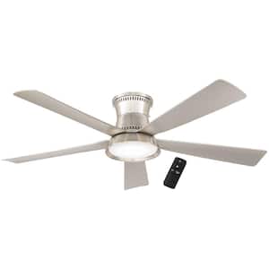 Hawkspur 52 in. Indoor/Outdoor Brushed Nickel Low Profile Ceiling Fan with Adjustable White LED with Remote Included