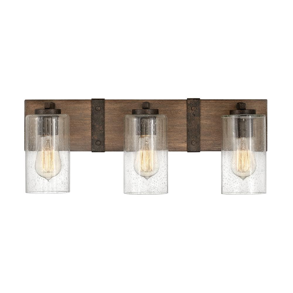 Sequoia Iron Rust 3-Light Bath Vanity with Clear Seedy Glass